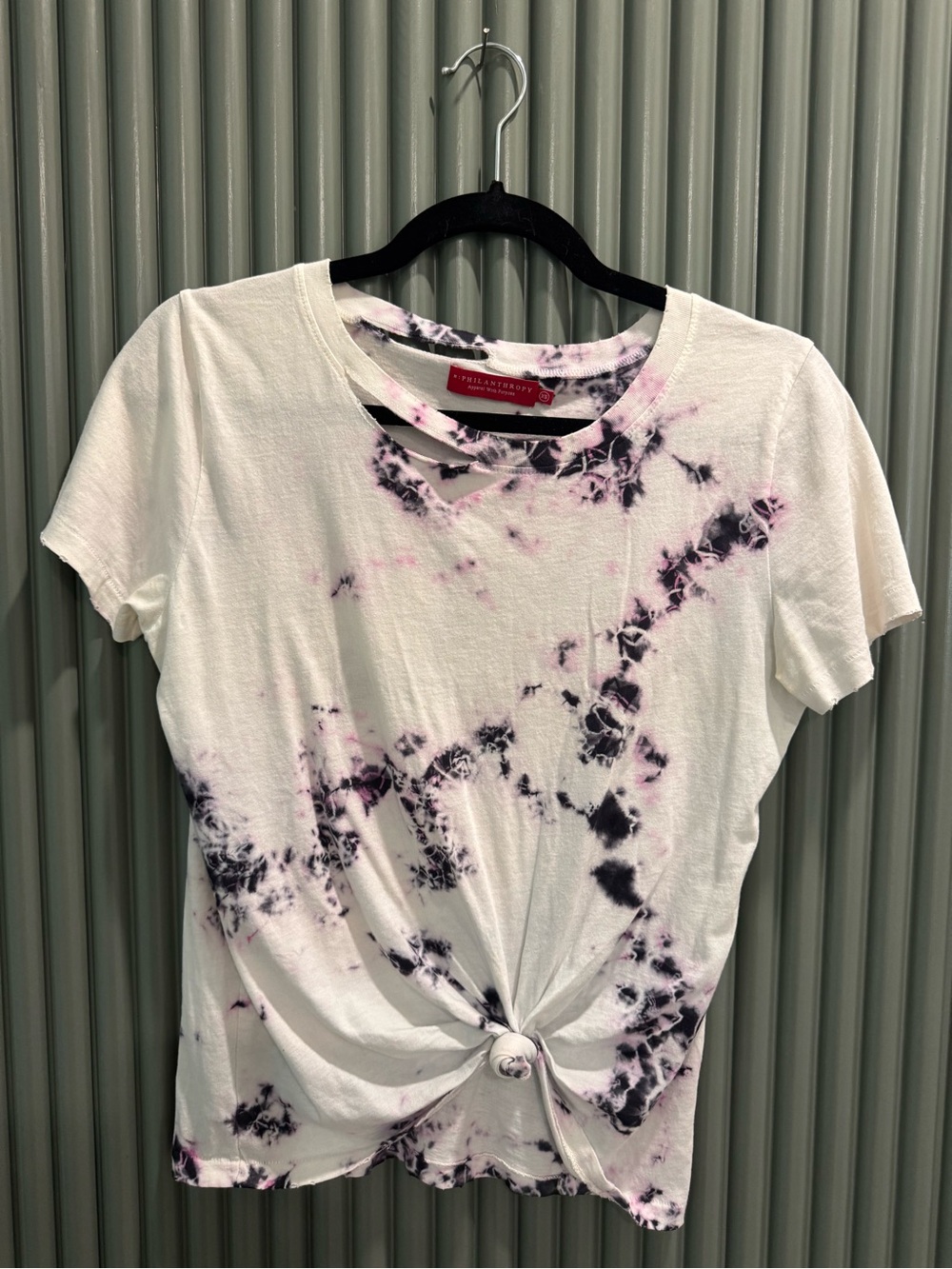 n:PHILANTHROPY White Tie-Dye Short Sleeve Tee with Knot